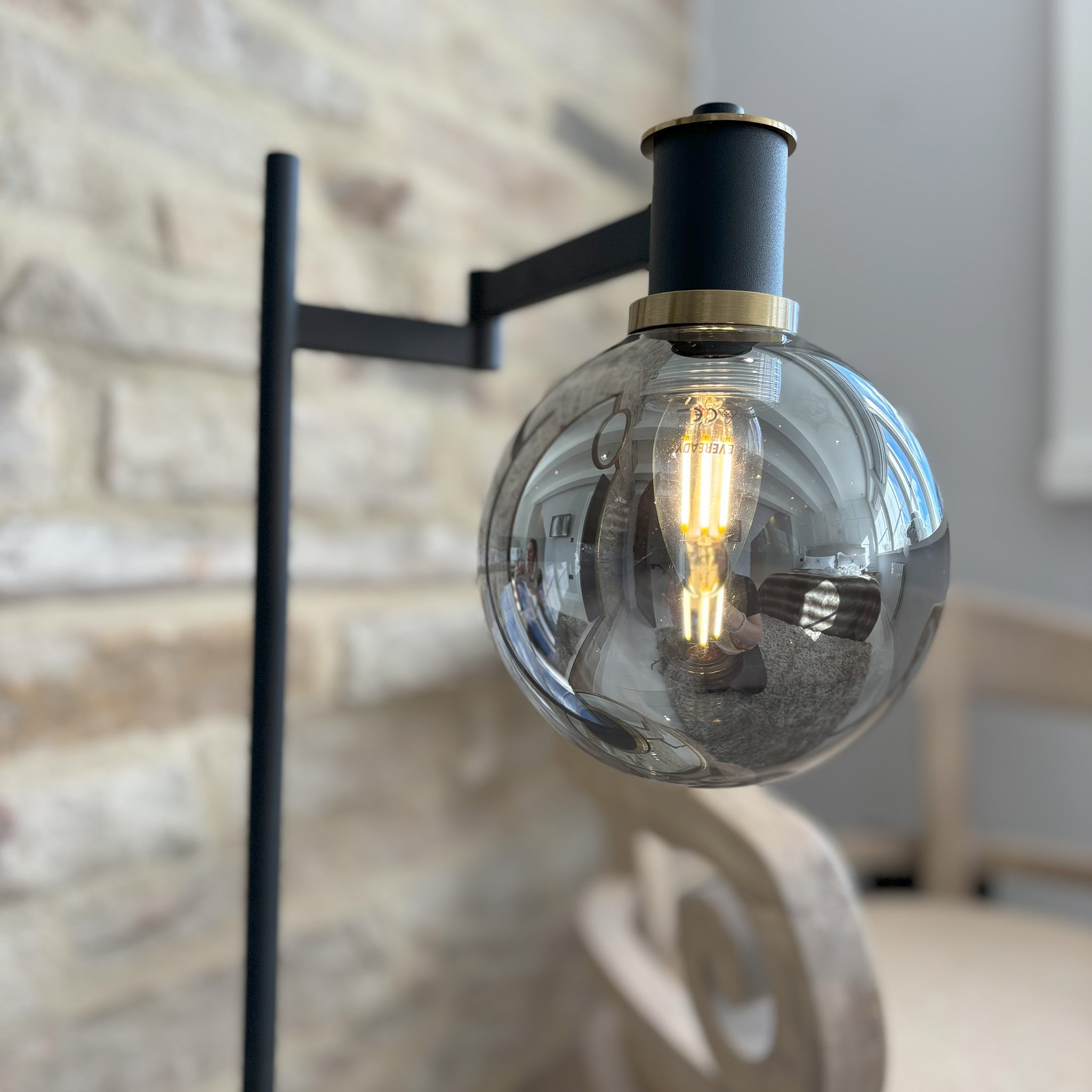 Adjustable Swing Arm Table Lamp with Glass Shade